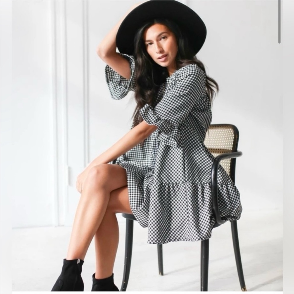 Emma Knudsen Maxwell Mini Ruffle Dress In Black/White Check Size Medium